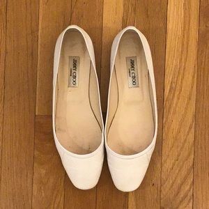 White Leather Jimmy Choo Flats, Sz 41.5